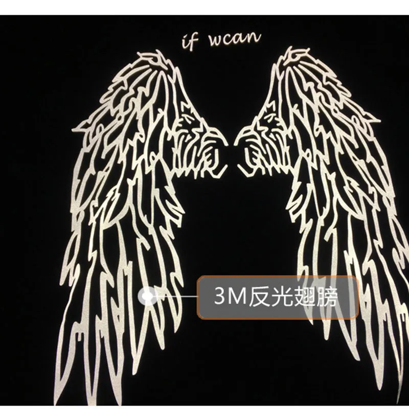 long sleeve reflective shirt Harajuku shirts women japan oversize black angel wing shirt women shiny tshirt with a hood hoodies 201102