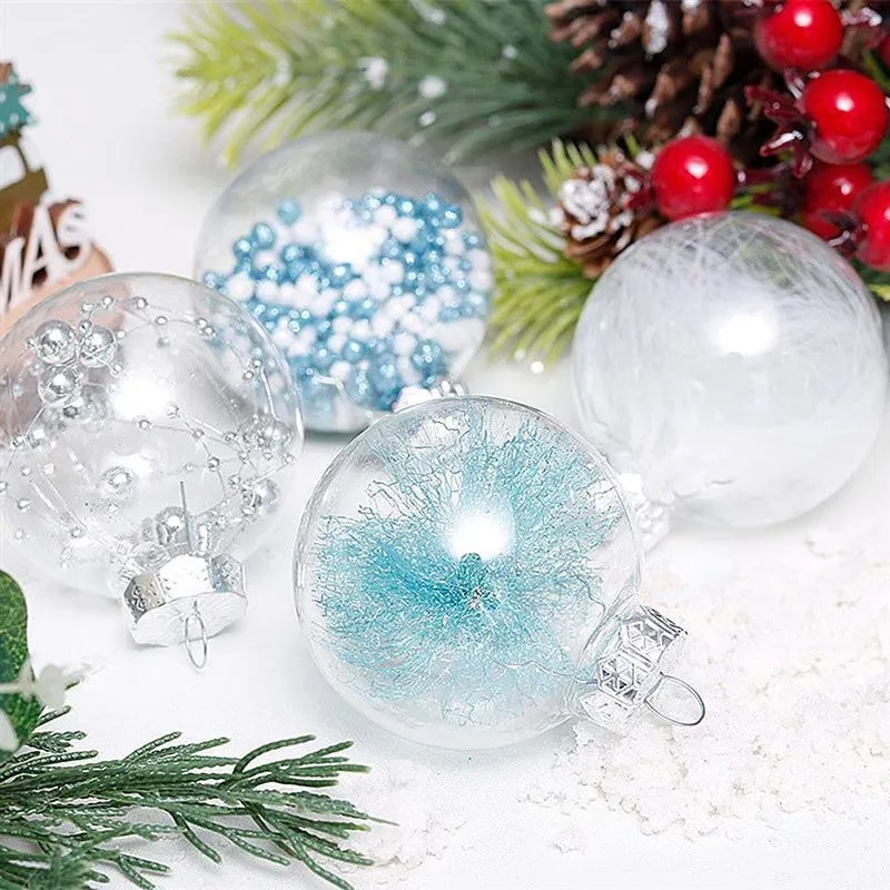 2430st jul Xmas Tree Ball Decor Hanging Balls Prorning Mesh Transparent 6cm Ornament Y201020