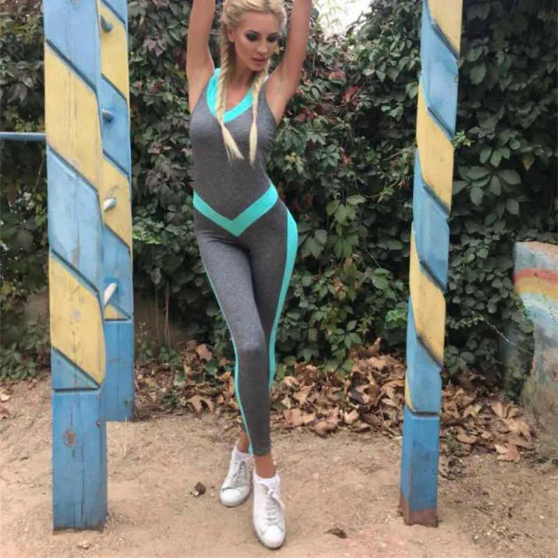 Fitness macacão mulheres sportswear jumpsuit esportes mulher tracksuits gym set roupas yoga terno treino roupas jogging femme 210802