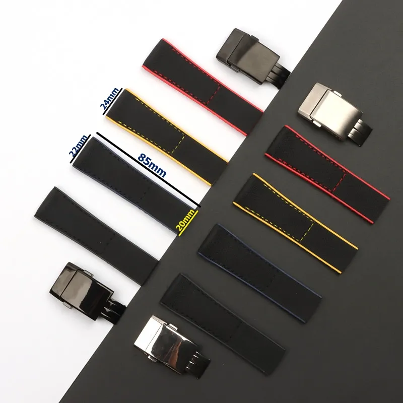 22 mm 24 mm zwarte armband nylon siliconen rubberen horlogeband roestvrijgesprek voor fit brei-tlinging horlogestrap175v