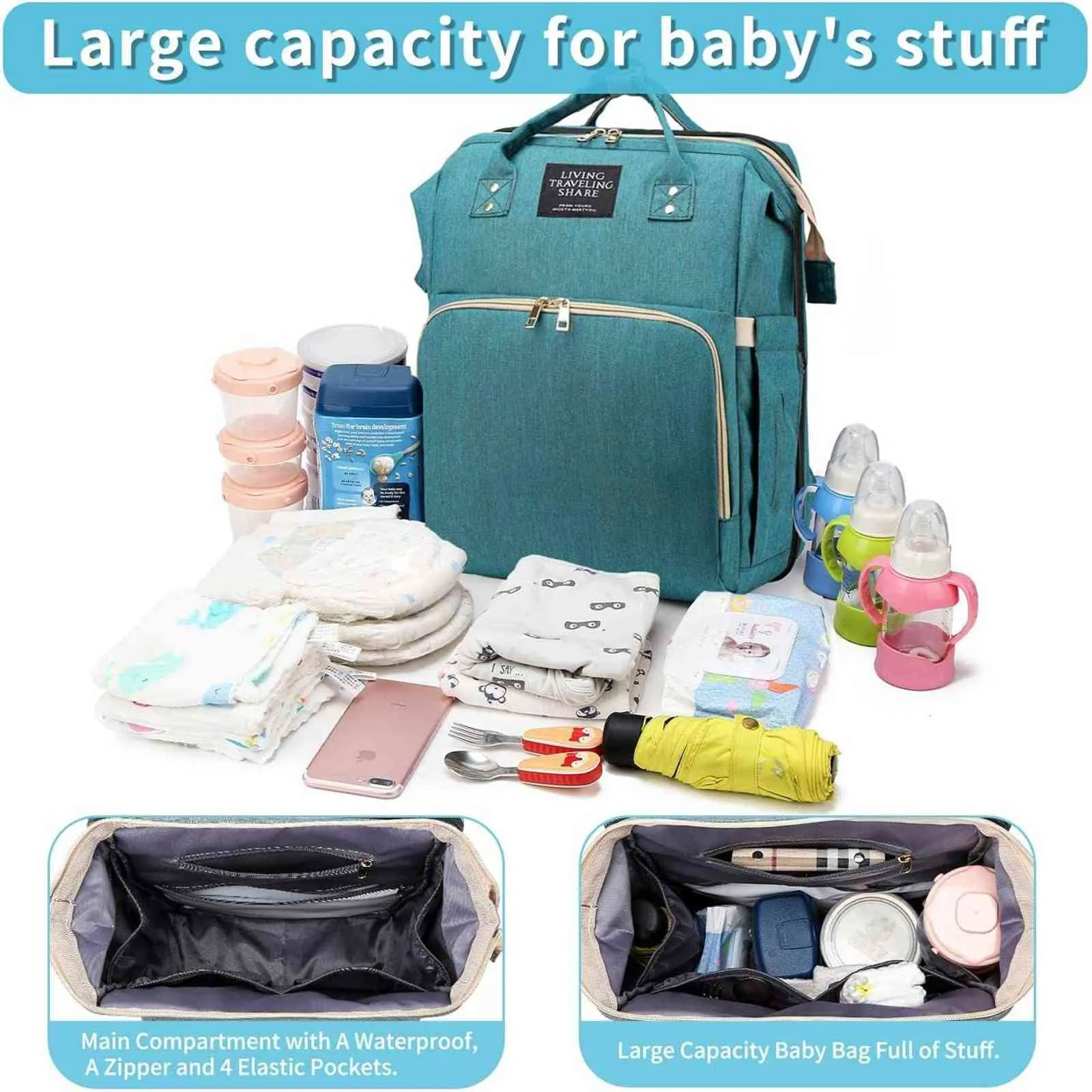 접이식 여행 침대가있는 아기 소년 소녀를위한 스테이션 기저귀 가방 변경과 기저귀 가방 배낭 대용량 방수 H1110