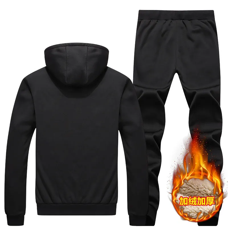 Casual Cachemire Survêtement Hiver Hommes Survêtement Épais Polaire Deux Pièces Ensemble Pur Couleur Hommes Ensemble Chaud Velours Hoodies Pantalon Costume 201210