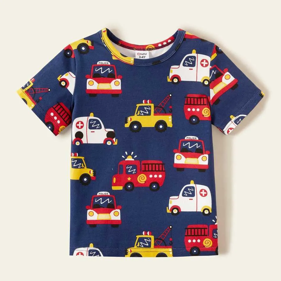 Arrivée d'été 3 pièces Toddler Boy Ambulance Firetrucks Tees rayés Vêtements pour enfants 210528
