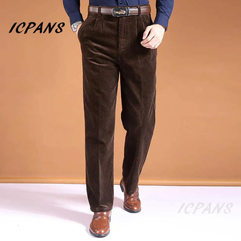 Icpans Corduroy Mannen Broek Rechte Dikke Warme Herfst Winter Mannen Broek Hoge Taille Heren Broek Plus Maat 40 42 44 211013