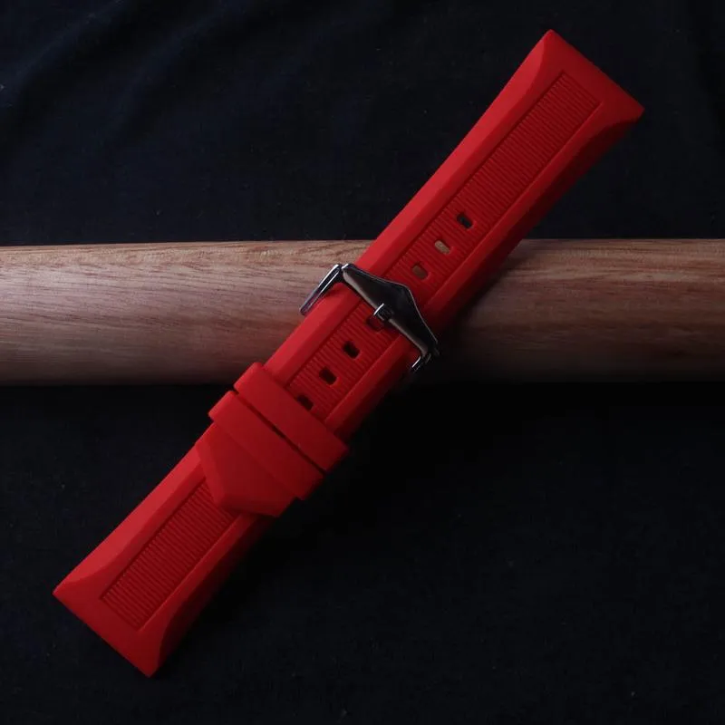 Bracelets de montre 23mm 24mm 26mm 28mm en acier inoxydable boucle ardillon bande bracelet classique bracelets de montre pour montres de Sport en caoutchouc souple rouge W2861