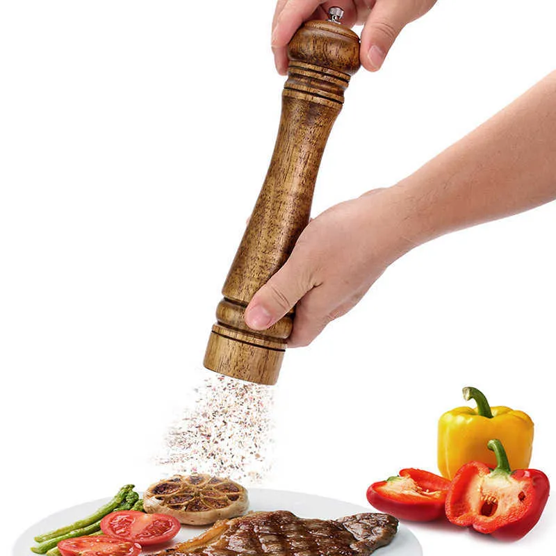 Salt and Pepper Mill, Wood Shakers with Strong Adjustable Ceramic Grinder spare Rotor - kitchen accessories 210712