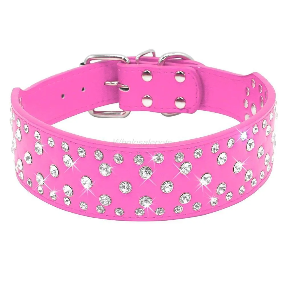 Leather Dog Collars For Large Dogs Sparkly Crystal Diamonds Pet Medium to Big Pink Y200515