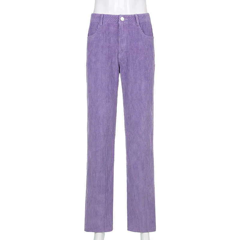 Waataak Winter Purple Corduroy Pants Women High Waist Sweatpants Cotton Skinny Pockets Harajuku Y2K Trousers Casual s 210720