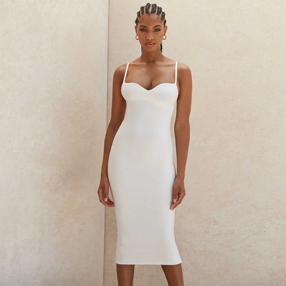 Ocstrade Summer White Sweetheart Neckline Bandage Dress Arrivo Donna Midi Bodycon Sexy Club Party 210527