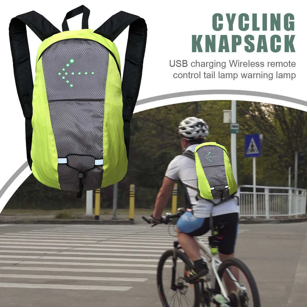 15L Fahrrad Rucksack mit LED Blinker Licht Radfahren Tasche Drahtlose Fernbedienung Sicherheit Laufen Nacht Reiten Klettern Bagpack Q0721