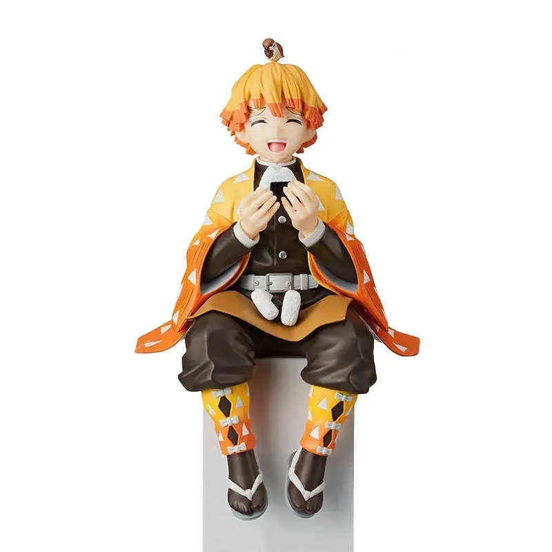 Demon Slayer Figura Anime Nezuko Tanjirou Shinobu Zenitsu Hashibira Inosuke Comer Bolas de Arroz Estatueta de Ação de PVC Kimetsu No Yaiba 220118