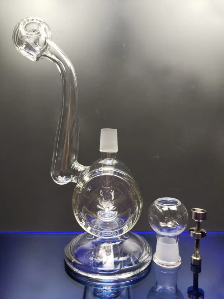 Tjockt glas bong dab rig vatten rör återvinnsolje riggar glas olje brännare vatten bong med titan nagel 18,8 mm fog DHPING