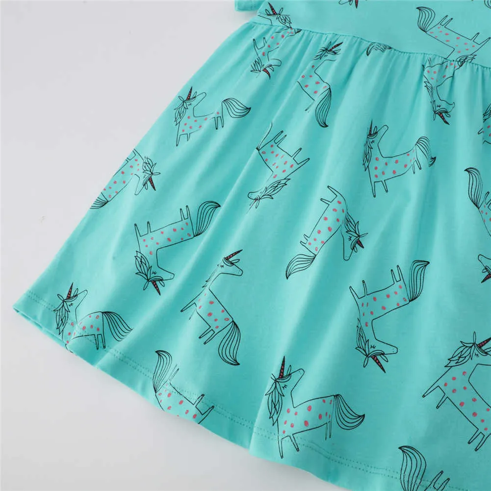 Mudkingdom Boutique Little Girls Sukienka Sukienka z Cute Cartoon Prints Krótki rękaw Drukowane bawełniane dzieci 210615