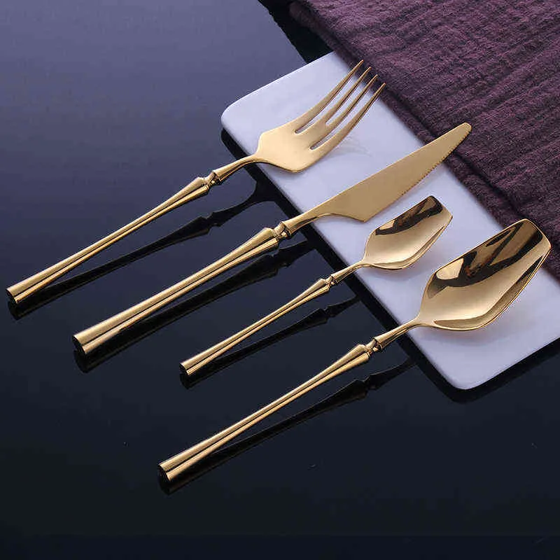 24 pièces miroir mat acier inoxydable noir or argent couverts vaisselle vaisselle couteau cuillère fourchette couverts ensemble lave-vaisselle 211229