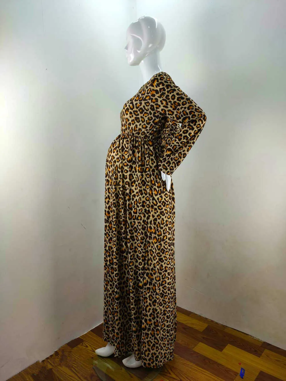 Moda maternidade vestidos fotografia adereços leopard gravidez vestido longo manga maternidade roupas para mulheres grávidas fotos fotografias x0902