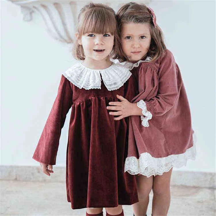 Kız Kış Kadife Vintage Stil Elbise Noel Marka Uzun Kollu Gelinlik Güzel Bebek Romper Toddler Kız Giysileri G1218