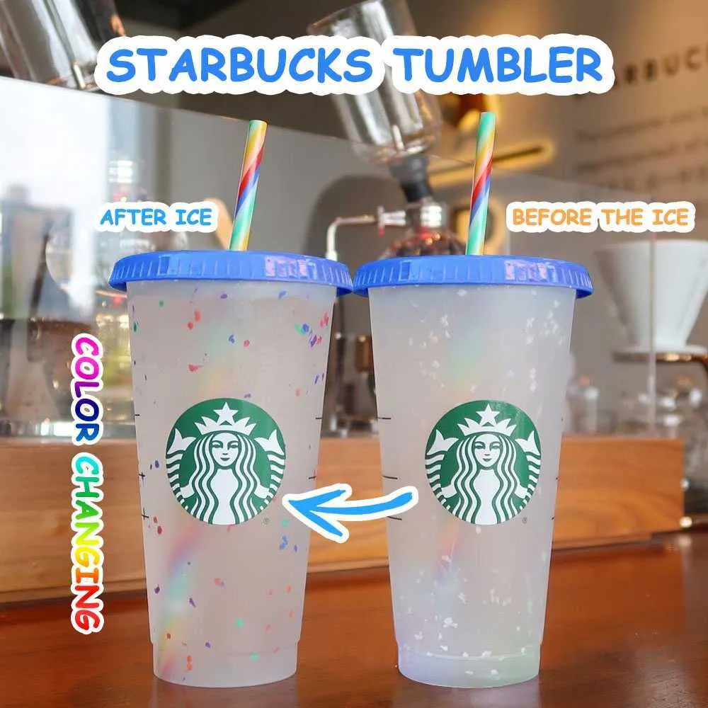 Starbucks Изменение цвета Конфетти Многоразовая холодная чашка Starbucks Shell Конфетти Чашка Изменение цвета Стакан Rainbow Limited Edition Изменение