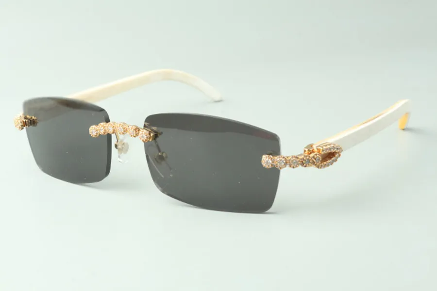 2021 óculos de sol de diamante de buquê 3524012 com lente natural de óculos de buzina branca 3 0 espessura261L