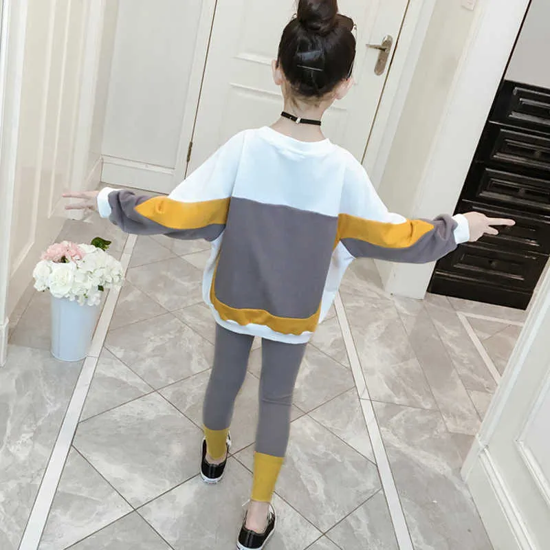 2021 New Kids Clothes Suit Girls Autumn Clothing Teenagers Sports Casual Big Children'S Letter Sweater+ Leggings Set 4-13Y X0902
