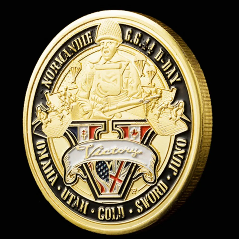 5 peças não magnéticas 70º aniversário batalha medalha da Normandia artesanato de desafio militar dourado moedas dos EUA para coleção com tampas duras 7196434