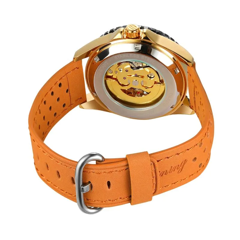 남성 패션 캐주얼 Hublo 시계 자동 기계식 reloj Hombre Top Leather Watches Forsining Wristwatches344I