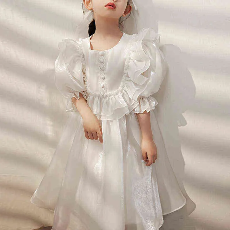 Ados Enfants Blanc Robes Longues Pour Filles Couleur Unie Tutu Robe Demi Manches Bébé Enfants D'été Doux Vêtements Fille Costumes G1129