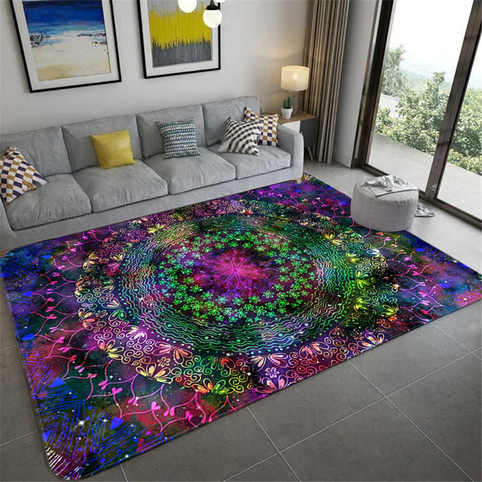 Nordic Färgglada Star Sky Mandala Stor Matta Vardagsrum Underbara Golv Mat Flicka Sovrum Rug Blommor Badrum Doormat 210626