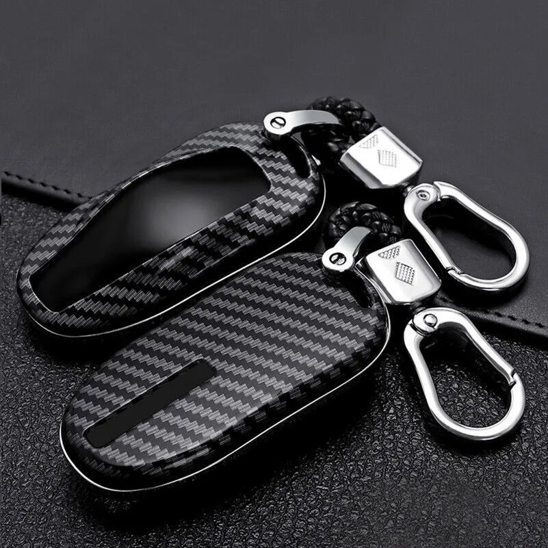 Carbon Fiber ABS Fernbedienung Auto Schlüsselanhänger Fall Abdeckung Schlüsselanhänger Halter Tasche Für 3 Modell S