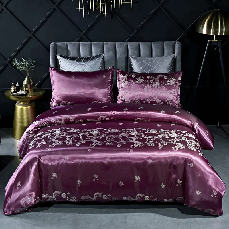 New Fashion Luxury 2/Bedding Set Satin Jacquard Duvet Cover Sets US/EU Size Single Twin Double Full Queen King 210316