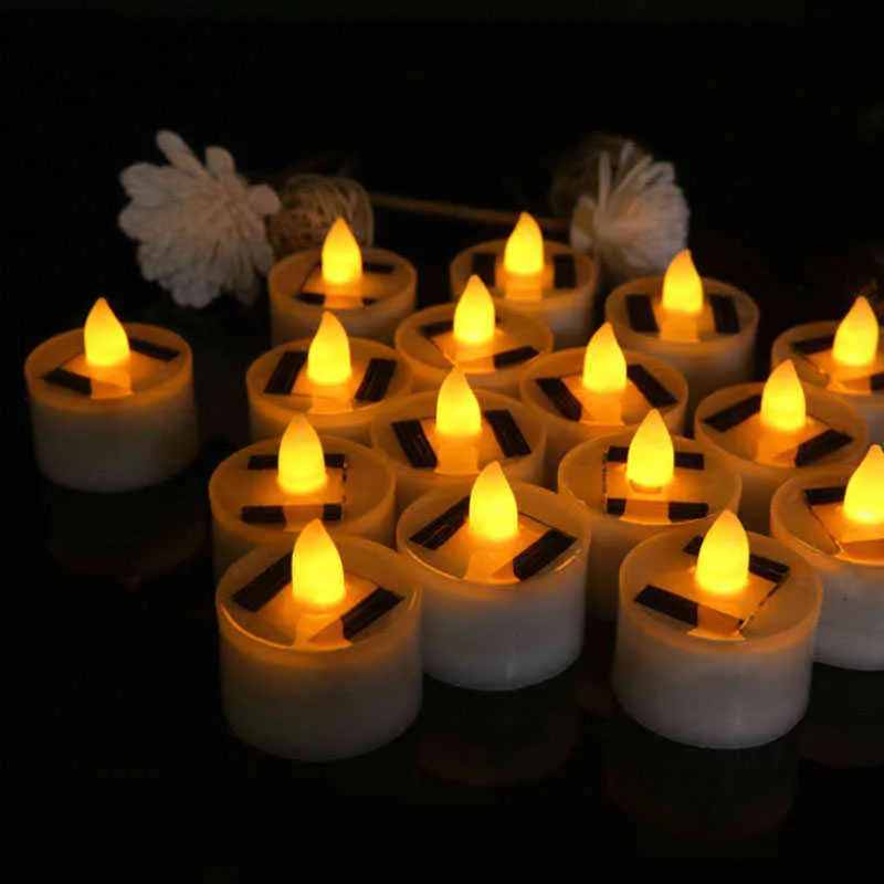 Velas led solares sem chama, 6 peças, cintilação falsa, luzes de chá, jardim ao ar livre, luz romântica, decoração de festa de casamento