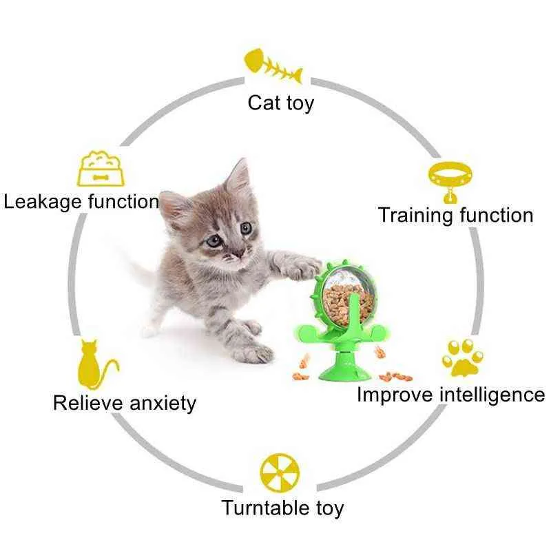 Divertente giradischi gatti giocattolo animali domestici mulino a vento perdite di cibo secchio esercizio di allenamento divertente intelligenza artificiale con ventosa 211122