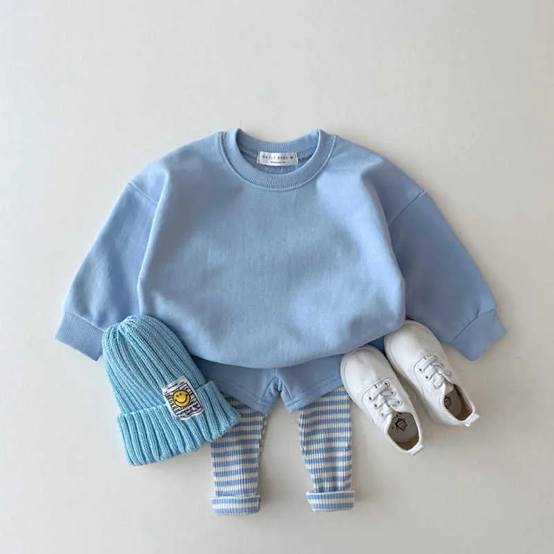 Koreanische Baby Kleidung Jungen Mädchen Candy Farbe Sweatshirts + Hosen 2 stücke Sets Trainingsanzüge Lässige Mode Kinder Kinder Kleidung 211025