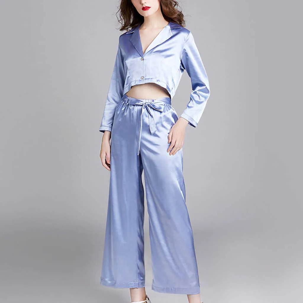 Miarhb Yaz Pijama Kadınlar Için Seksi Pijama Setleri Homewear Günlük Ayak Bileği Uzunluğu Üç Çeyrek Tops Katı 2 Adet Gecelik Suits Q0706