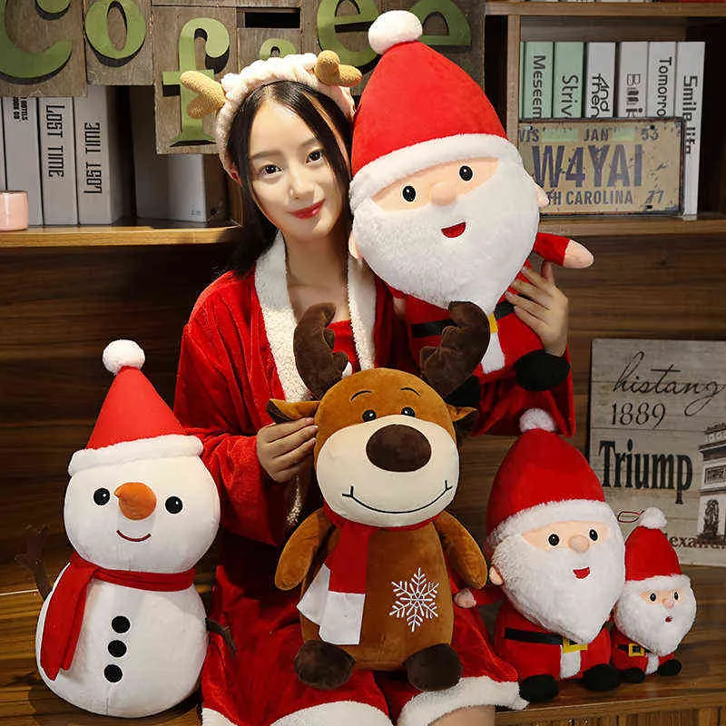 23/40 / 50 см мультфильм Санта-Клаус плюшевые игрушки фаршированный лось снеговика животных подушка куклы рождественские подарки для детей день рождения декор Y211119