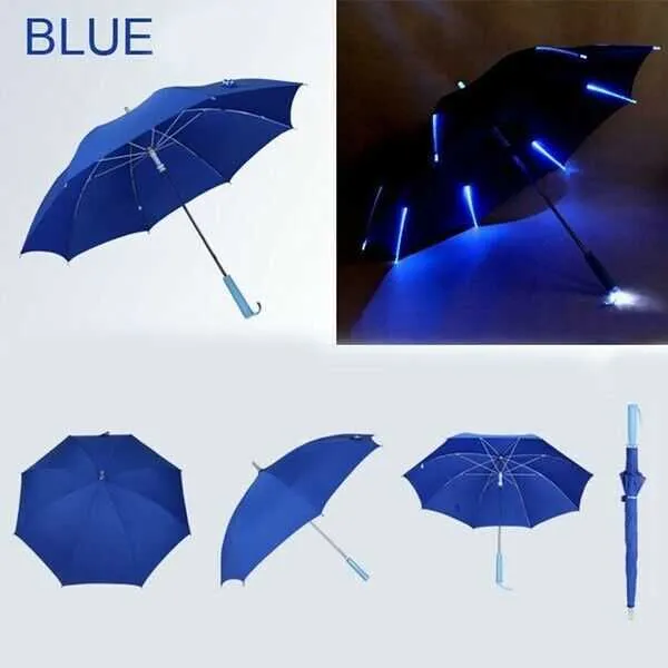 Cool variabel paraply med LED -funktioner 8 rib ljus transparent med ficklampa handtag nattsäkerhet h1015211n