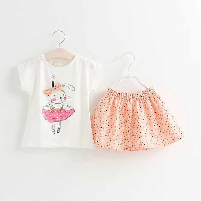 Mädchen Kleidung Sommer Kinder Niedlichen Kaninchen T-Shirt + Rock Anzug Kind 2-6Y Kinder Kleider Für 210528