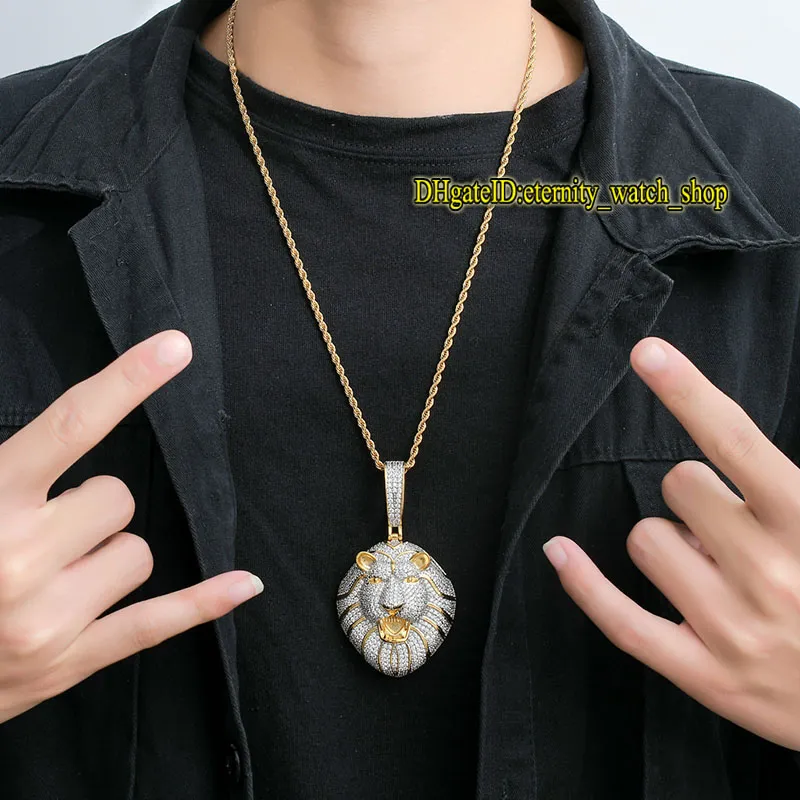 éternité 2021 nouveau pendentif tête de lion imprimé animal de haute qualité hip hop micro-incrusté de diamants CZ bicolore personnalité pendentif hiphop pour hommes