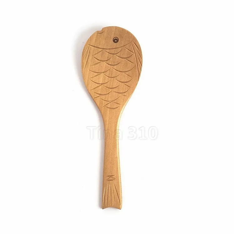 4 estilo Forma de pescado Cuchara de madera Café Revuelva Cuchara Té Sopa Azúcar Miel Postre Cuchara pequeña Herramientas de cocina para el hogar T2I51691