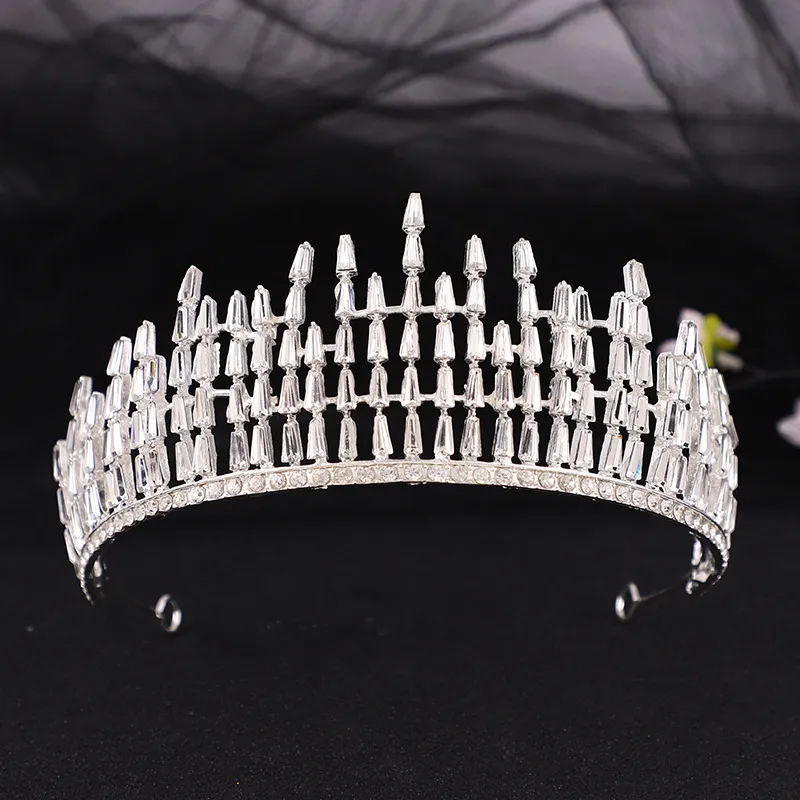 Silver Färgkrona och Tiara Hårtillbehör För Kvinnor Bröllop Tillbehör Bridal Crystal Rhinestone Diadema Headpiece