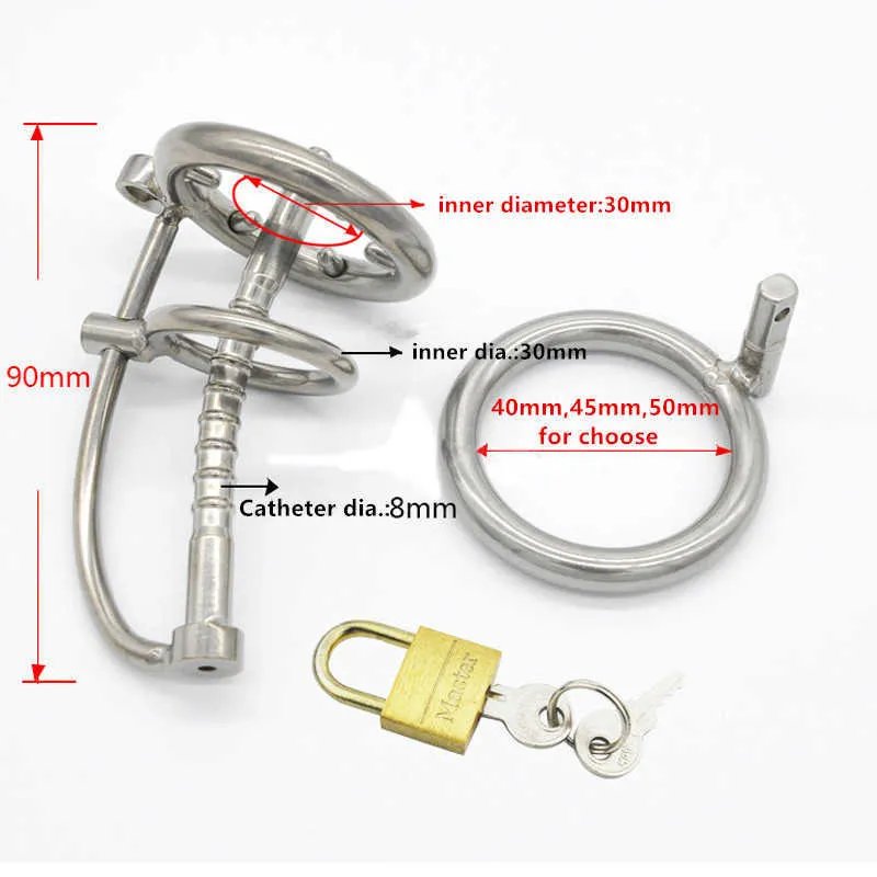 Dernière conception mâle bondage dispositif de chasteté en acier inoxydable cage à coq avec cathéter BDSM jouets sexuels ceinture de chasteté P0826