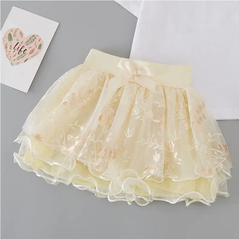 Filles Princesse Jupe 2021 Enfants Fleur Falbala Bowknot mini Jupes doux Enfants broder Tulle Tutu Jupe Fille Vêtements C6969