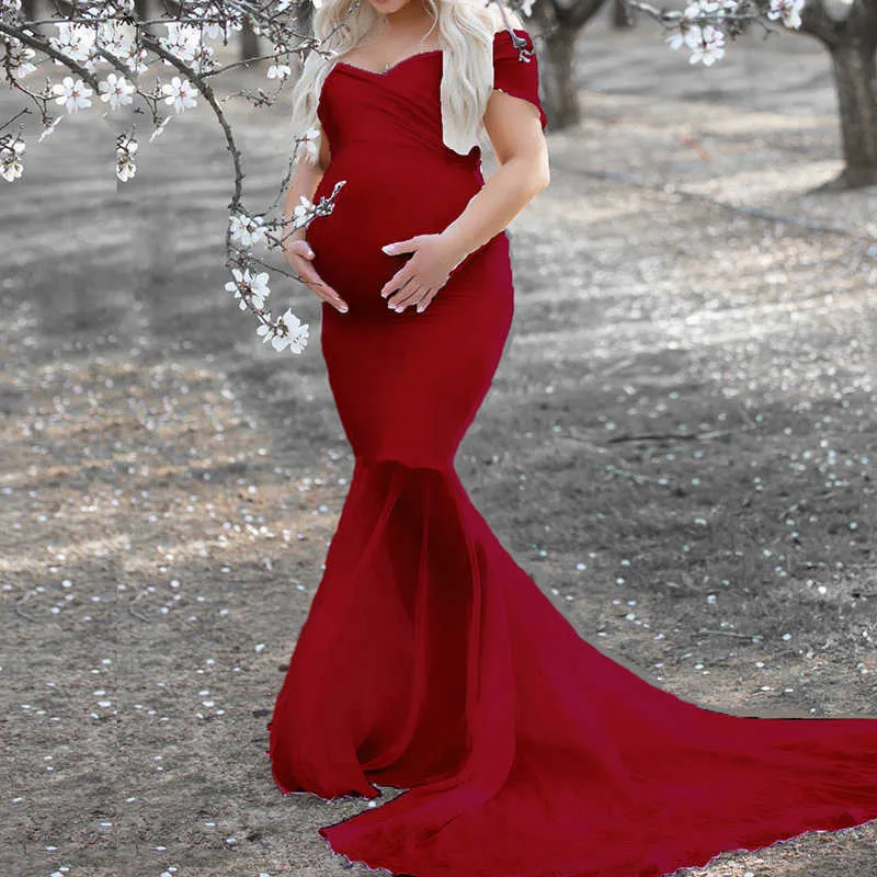 Mode sans bretelles robe de maternité pour séance Photo femmes enceintes Sexy volants vêtements grossesse robe femmes photographie accessoire X0902