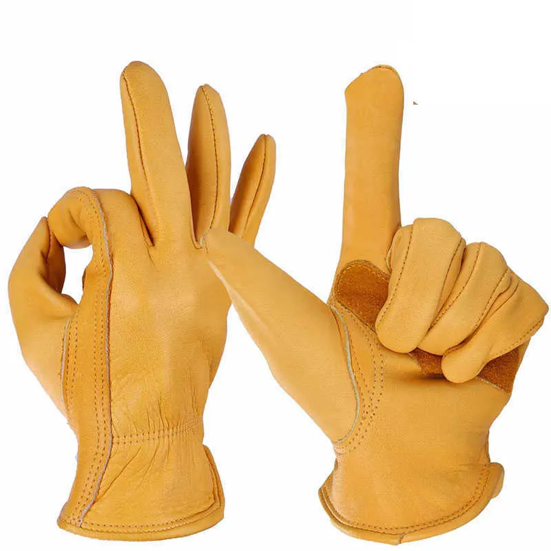 Guantes de motocicleta al aire libre, guantes de trabajo para hombres, antideslizantes, usables, duraderos y flexibles, guantes de jardinería, cuero de vaca, dedos completos H1022