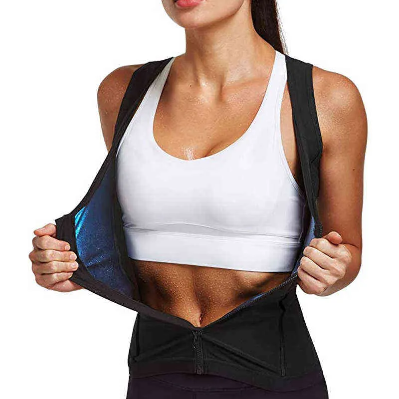 Gilet migliorare il sudore le donne Allenamento Allenamento Trappola di calore Cerniera Gilet sauna Canotta dimagrante Camicie a compressione Polimero 211112