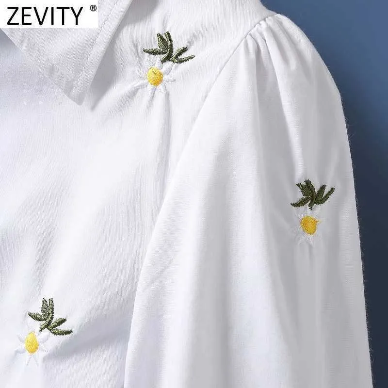 Zevity女性のファッション花刺繍カジュアルスリムプリーツシャツドレス女性シックな白いパーティーvestidoビジネスクロスDS4969 210603