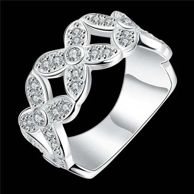 Anillo de placa de plata 925 de circón blanco DMSR787 Tamaño 7 Recién llegado anillos chapados en plata esterlina joyería 2630