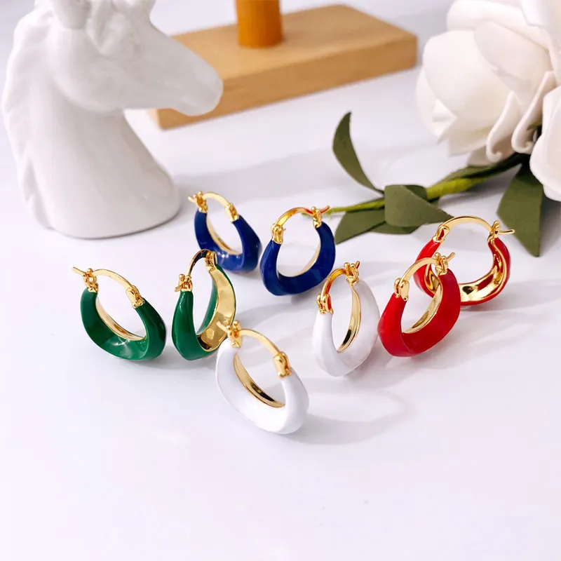 Königsblaue Emaille-Tropfen-Street-Fashion-Metallic-Stil, schlichte grüne Ohrringe, rote Farbe, Luxus-Marken-Ohrring-Schmuck