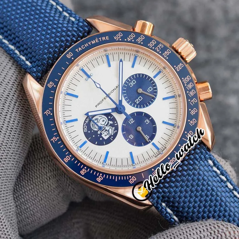 42 mm Professional Moon Watches Prix 50e anniversaire Montre pour homme Cadran blanc 310 32 42 50 02 001 OS Quartz Chronographe Bleu Nylon L291u