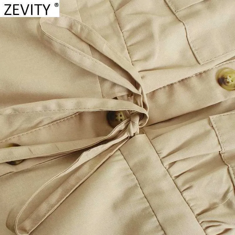 Zevidade Mulheres Moda Bolsos Duplos Remendo Elástico Cintura Cintura Sling Jumpsuits Chique Senhora Carga Calças Casuais Negócios Macacões DS8308 210603