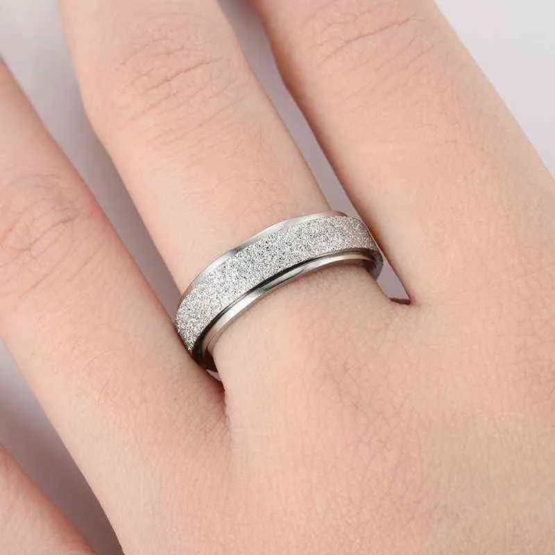 Simple 6MM Stainless Steel Women's Rings Frosted Rose Gold Metal Ring For Women Men Scrub Finger Jewelry Engagement Couple Gifts G1125